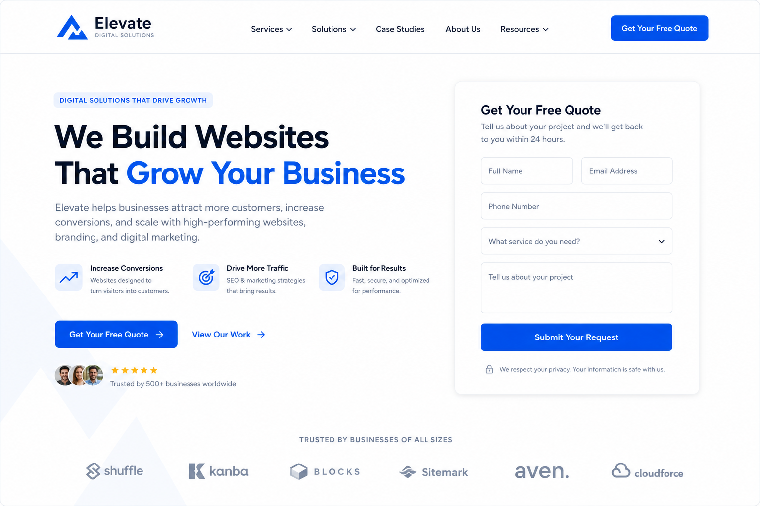 Landing page mockup